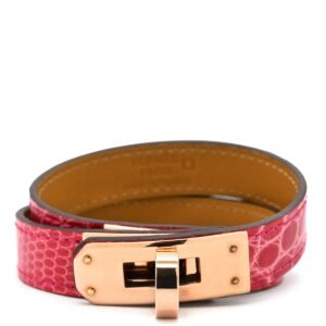 エルメス HERMES ブレスレット ミニ ケリードゥブルトゥール アリゲーター リザード GP ローズメキシコ×ゴールド T2 ピンクゴールド金具 2重 2連 U 【箱】 【中古】