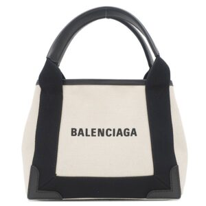 バレンシアガ BALENCIAGA 2WAYバッグ ネイビーカバス XS コットンキャンバス レザー ナチュラル×ブラック シルバー金具 白 黒 390346 【中古】