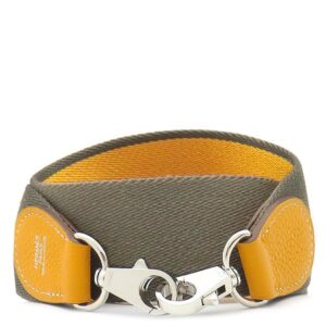 エルメス HERMES ショルダーストラップ バンドリエール サングル ヴォースイフト トワルコットン エトゥープ×サフラン シルバー金具 グレージュ 黄色 【保存袋】 【中古】
