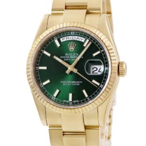 ロレックス ROLEX デイデイト 36 118238 メーカーOH済 P番 K18YG無垢 グリーン フルーテッドベゼル メンズ 腕時計自動巻き グリーン 【中古】中古美品
