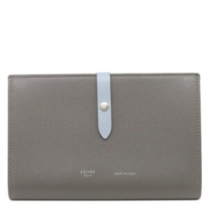 セリーヌ CELINE 長財布 ストラップ ラージ マルチファンクション レザー グレー×ブルー シルバー金具 バイカラー 【箱】 【中古】中古品