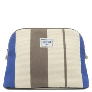 エルメス HERMES ポーチ ボリードポーチ MM レイユール ロカバール コットン アイボリー×エトゥープ×ブルーアズール シルバー金具 オフホワイト グレージュ ネイビー 【中古】