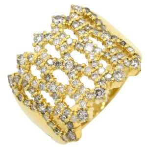 リング 指輪 ダイヤリング イエローゴールド パヴェ 1.00ct K18 18KT Au750 YG ダイヤモンド 透かしワイドリング 12号 【中古】