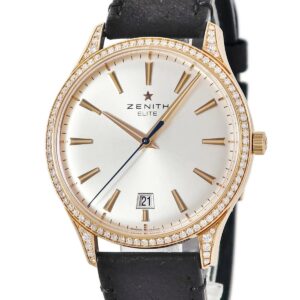 ゼニス ZENITH エリート 22.2022.670 K18PG無垢 純正ダイヤ デイト シルバー シースルーバック メンズ 腕時計自動巻き シルバー 【中古】