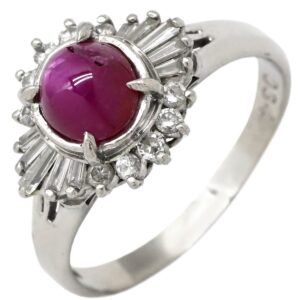 リング 指輪 スタールビー 1.96ct ダイヤ レッドXプラチナシルバー 赤 1粒 テーパー メレダイヤ オーバルカボションカット プラチナ 13.5号 【中古】中古品