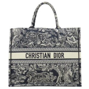 クリスチャン・ディオール Christian Dior トートバッグ ブックトート ラージ コットン ネイビー トワル ドゥ ジュイ リバース エンブロイダリー 【中古】新品同様品