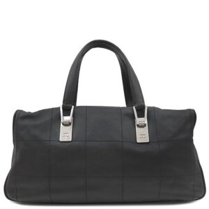 シャネル CHANEL ハンドバッグ チョコバー レザー ブラック シルバー金具 黒 ボストン 91***** 【中古】