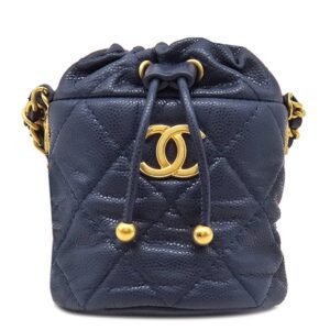 シャネル CHANEL ショルダーバッグ マトラッセ ミニ バケットバッグ キャビアスキン ネイビー ヴィンテージ金具 ココマーク ランダムシリアル 【中古】新品同様品