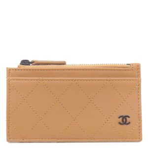シャネル CHANEL カードケース ココマーク マトラッセ フラグメントケース カーフ ダークベージュ ブラック金具 コインケース ランダムシリアル 【箱】 【中古】未使用保管品