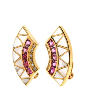 タサキ TASAKI イヤリング ホワイト×ピンク×イエローゴールド 750YG Au750 ダイヤ シェル トルマリン バイカラー クレセント 扇形 【中古】