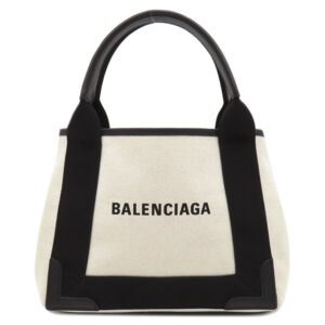 バレンシアガ BALENCIAGA 2WAYバッグ ネイビーカバス XS コットンキャンバス レザー ナチュラル×ブラック シルバー金具 白 黒 390346 【中古】新品同様品
