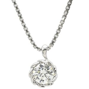 ネックレス ダイヤ 0.42ct ペンダント プラチナシルバー プラチナム Pt900 1P 1石 1粒 フラワーモチーフ 花 ベネチアンチェーン 【中古】中古美品
