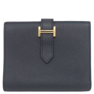 エルメス HERMES 二つ折り財布 ベアンコンパクト ヴォーエプソン ブルーインディゴ ゴールド金具 紺 Z刻印 【中古】