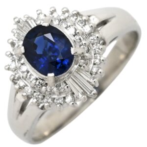 リング 指輪 ブルーサファイア 0.66ct ダイヤ 0.28ct ブルー×プラチナシルバー 青 Pt900 プラチナ オーバル ヘイロー 花 10号 【中古】中古美品