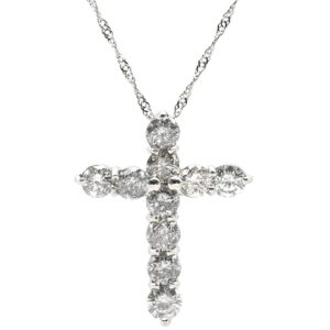 ネックレス ダイヤモンド 1.0ct クロスペンダント プラチナシルバー 十字架 CROSS 10石 10P 10粒 ブリリアントカット 【中古】