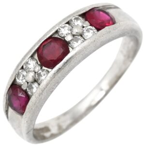 リング 指輪 ルビー 0.72ct ダイヤモンド プラチナシルバー レッド 赤 ラウンドミックスカット 12号 【中古】中古品