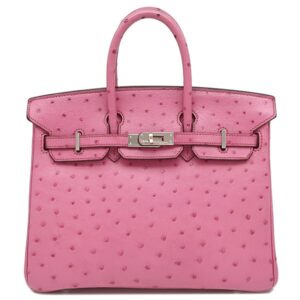 エルメス HERMES ハンドバッグ バーキン25 オーストリッチ フューシャピンク シルバー金具 □L刻印 【中古】