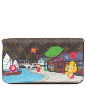 【SALE】 ルイヴィトン LOUIS VUITTON チェーンウォレット ポシェット フェリシー モノグラムキャンバス モノグラム ゴールド金具 ヴィヴィエンヌ チェーンショルダー 茶 赤 RFID 【保存袋】 【中古】