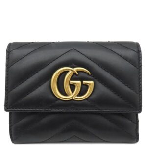 グッチ GUCCI 三つ折り財布 GGマーモント レザー ブラック ゴールド金具 黒 474802 【保存袋】 【中古】