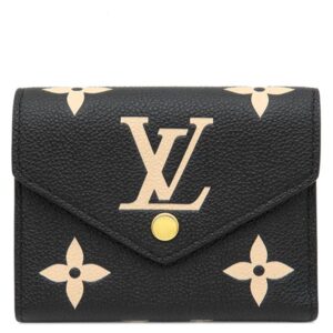 ルイヴィトン LOUIS VUITTON 三つ折り財布 ポルトフォイユ ヴィクトリーヌ モノグラムアンプラント ブラック ベージュ ゴールド金具 コンパクト財布 M80968 RFID 【箱】 【中古】