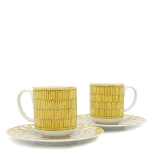 エルメス HERMES 食器 コーヒーカップ＆ソーサー ソレイユ ドゥ エルメス 2セット 磁器 ポーセリン イエロー×ホワイト 新品 未使用 P046017P 【箱】 【中古】未使用保管品