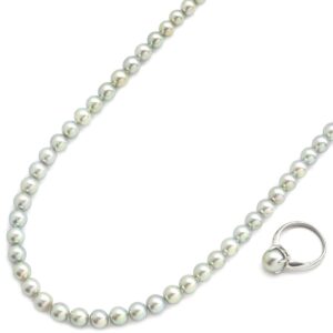 ネックレス あこやパール 7－7.5mm ネックレス 8.9mmリング 2点セット シルバー シルバー金具 プラチナリング 真珠 SV 【箱】 【中古】中古品
