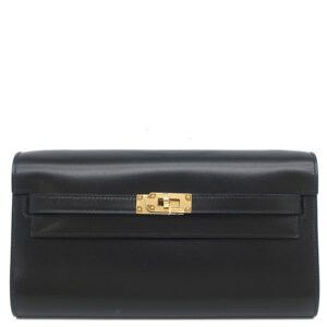 エルメス HERMES 長財布 ケリーウォレット ロング トゥーゴー ボックスカーフ ブラック ゴールド金具 黒 K 【箱】 【中古】未使用保管品