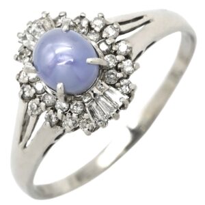 リング 指輪 スターサファイア 1.39ct ダイヤモンド プラチナシルバー 青 ブルー プラチナ900 オーバルカボションカット 1石 18号 【中古】中古品
