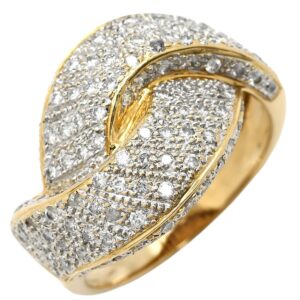 リング 指輪 ダイヤモンド 1.70ct イエローゴールド K18YG パヴェ メレダイヤ クロス ツイスト 幅広 ボリュームリング 17号 【中古】