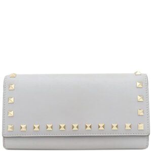 ヴァレンティノ VALENTINO 長財布 ロックスタッズ レザー グレー ゴールド金具 【箱】 【中古】