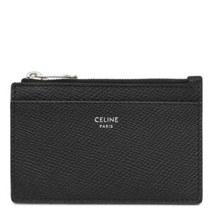 セリーヌ CELINE カードケース ジップ付きカードホルダー グレインカーフレザー ブラック シルバー金具 黒 コインケース フラグメントケース 【中古】中古美品