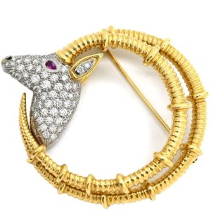 ティファニー Tiffany & Co ブローチ アイベックスモチーフ ピンク×イエローゴールド×プラチナシルバー T＆Co. YG PT コンビ ダイヤ ピンクサファイア ヤギ 60022750 【中古】中古美品