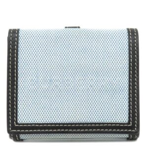 バーバリー BURBERRY 二つ折り財布 ルナ ウォレット キャンバス レザー ライトブルー×ブラック シルバー金具 水色 黒 コンパクトウォレット 【中古】中古美品