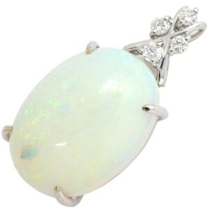 ペンダントトップ オパール 7ct ダイヤモンド ホワイトゴールド 白 ホワイト 1石 4Pダイヤ カボションカット ネックレストップ チャーム 【中古】
