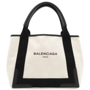 バレンシアガ BALENCIAGA トートバッグ ネイビーカバス キャンバス レザー アイボリーXブラック シルバー金具 白 黒 339933 【中古】