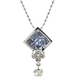 笠原真寿美 MASUMI KASAHARA ネックレス アイスブルーサファイア＆ダイヤモンド ペンダント ブルーXホワイトゴールド 青 18K 750 WG スクエア 【修理証明書】 【中古】