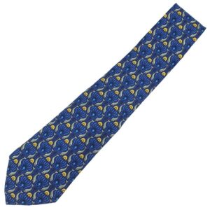 エルメス HERMES ネクタイ イルカ柄 9cm シルク ブルー×マルチカラー 青 紺 いるか 貝 【中古】