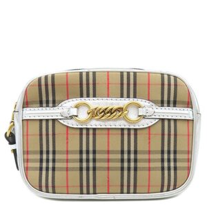 バーバリー BURBERRY ウエストバッグ 1983チェック リンク ベルトバッグ キャンバス レザー ベージュ×シルバー ゴールド金具 ボディバッグ 【保存袋】 【中古】中古美品