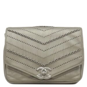 シャネル CHANEL ショルダーバッグ シェブロ チェーン ショルダー レザー シルバーグレー ココマーク エンベロープ 26****** 【中古】中古美品