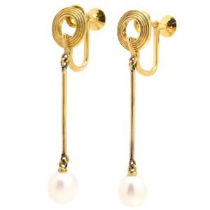 ミキモト MIKIMOTO イヤリング パールホワイト×イエローゴールド Au750 18K 18金 イエローゴールド あこや パール 真珠 【中古】