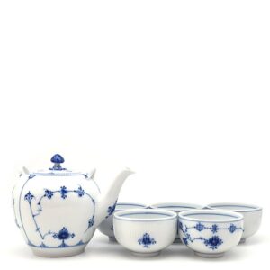 ロイヤルコペンハーゲン ROYAL COPENHAGEN 食器 ブルーフルーテッド 急須 湯呑み5客 6点セット 陶磁器 ブルー×ホワイト 茶器セット 青 白 つる欠品 【中古】中古美品