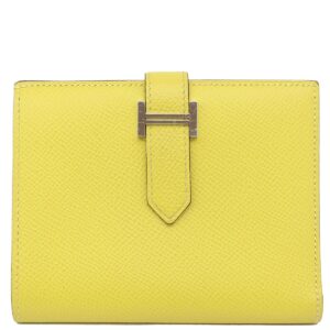 エルメス HERMES 二つ折り財布 ベアンコンパクト ヴェルソ ヴォーエプソン ライム×モーヴシルベストル シルバー金具 バイカラー D刻印 【箱】 【中古】