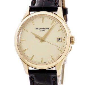 パテックフィリップ PATEK PHILIPPE カラトラバ 5227J-001 K18YG無垢 アイボリー ハンターケース デイト メンズ 腕時計自動巻き ベージュ 【中古】中古美品