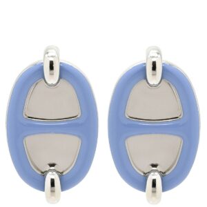 エルメス HERMES ピアス ミニマイヨン メタル エナメル ブルーXシルバー シェーヌダンクル 青 【中古】
