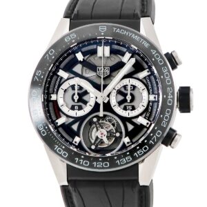 タグホイヤー TAG Heuer カレラ キャリバー ホイヤー02T トゥールビヨン CAR5A8Y.FC6377 新品同様 クロノグラフ メンズ 腕時計自動巻き ブラック 【中古】新品同様品