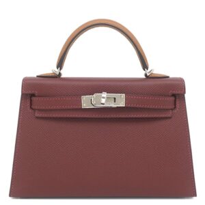 エルメス HERMES 2WAYバッグ ミニケリードゥ 外縫い ヴォーエプソン ルージュアッシュ×ゴールド×ベブラン シルバー金具 トリコロール 2025年製 K 【箱】 【中古】未使用保管品