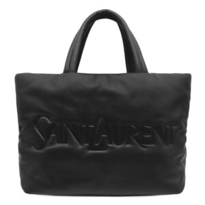 イヴ・サンローラン Yves Saint Laurent トートバッグ ワイド パファー レザー ナッパレザー ブラック ブラック金具 黒 ロゴ 756269 【中古】新品同様品