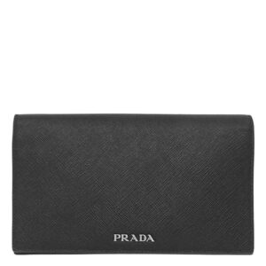 プラダ PRADA 長財布 サフィアーノ スマホケース レザー NERO シルバー金具 黒 ロゴプレート カード入れ 二つ折り 2ZH074 【中古】新品同様品