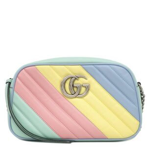 グッチ GUCCI ショルダーバッグ GGマーモント チェーンショルダー レザー グリーン シルバー金具 レインボー 447632 【中古】新品同様品