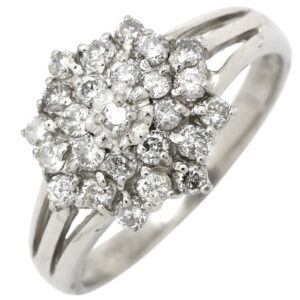 リング 指輪 ダイヤモンド 0.50ct プラチナシルバー パヴェ フラワー 花モチーフ プラチナ 9.5号 【中古】中古品